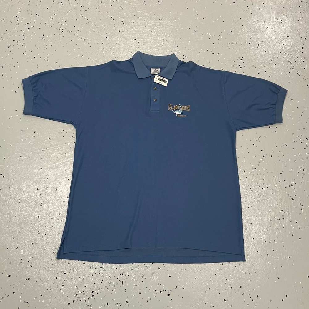 Vintage Isla Mujeres Polo Shirt Mens Size XXL Dolphin Cornflower Blue